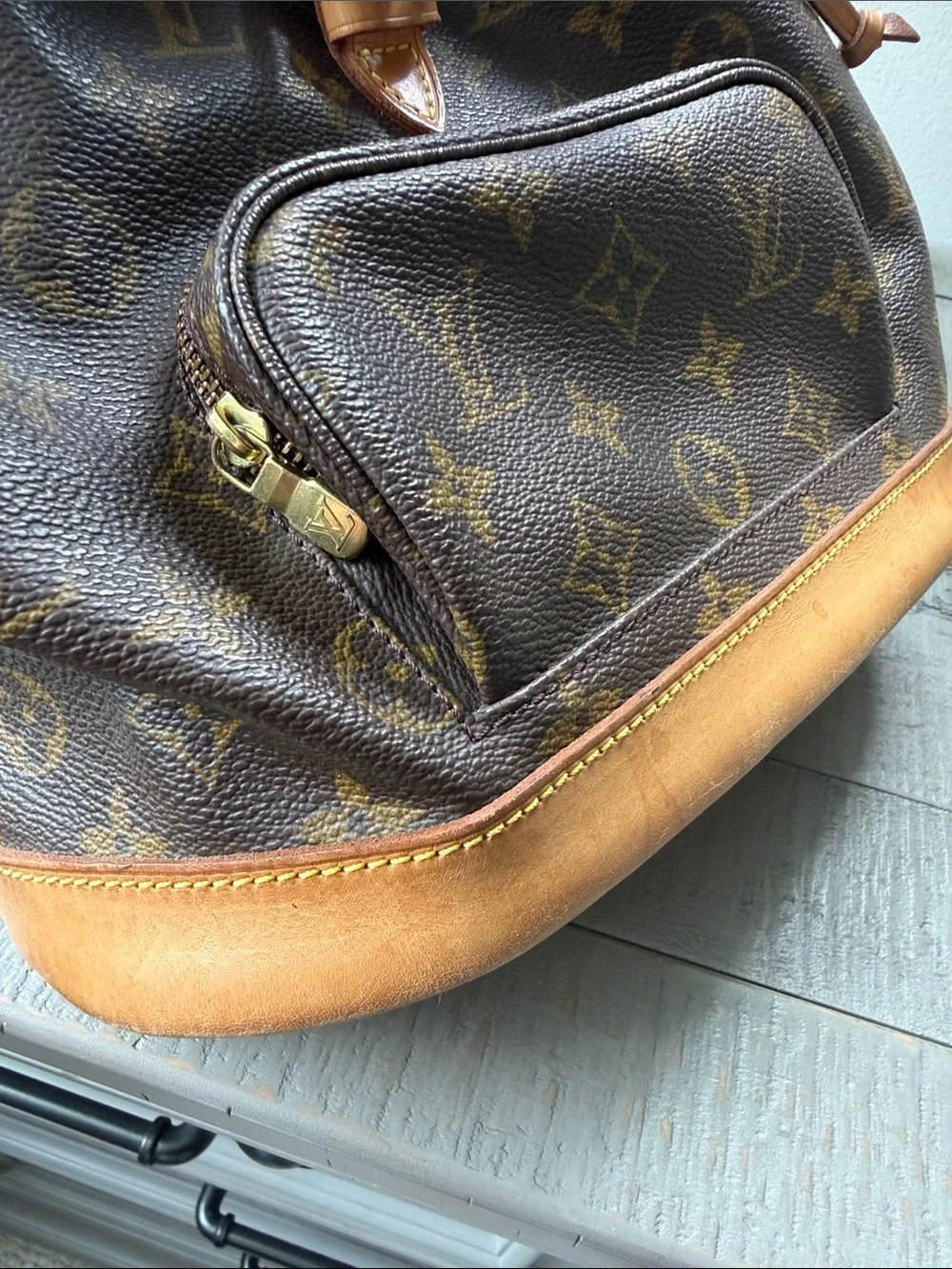LOUIS VUITTON AUTHENTIC Vintage Monogram Canvas Backpack with Tan Trim